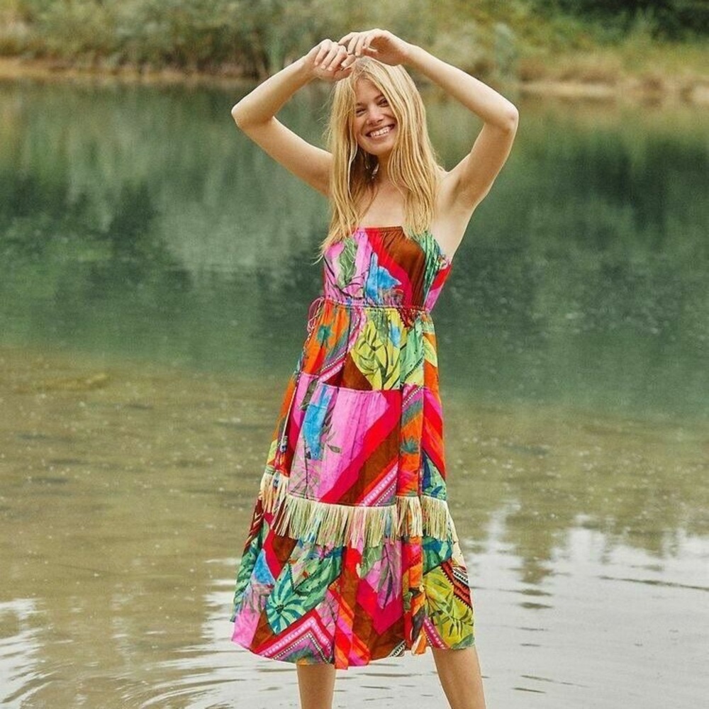 FARM RIO Palila Fringe Midi Dress SZ Small
